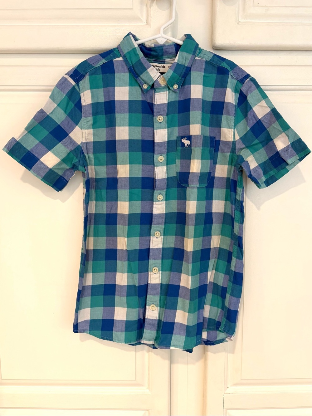 Abercrombie Youth 9/10 Button Down Shirt Short Sleeve Plaid Cotton Chest Pocket